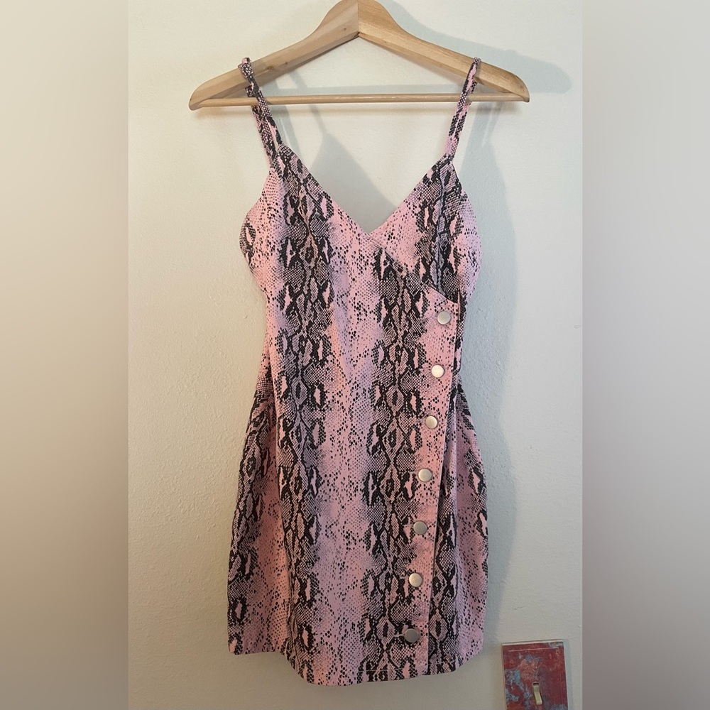 Revolve Pink Snakeskin Printed Denim Dress